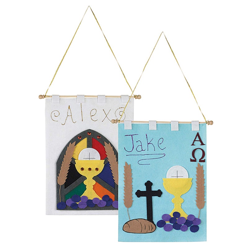 Autom First Holy Communion Banner Kit Arts and Crafts for Catholic Children, DIY Sunday School Church Activity with Felt and Glitter Pens, 16 Inch - Image 1